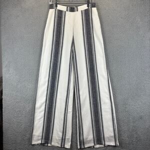 Lavender Brown Linen Pant Medium Wide Leg Beachy Coastal  Nautical Striped Lined